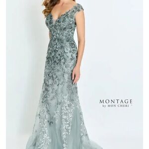 Montage by Mon Cheri Sage Embroidered Dress